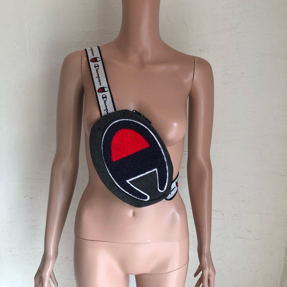 Champion Canvas Fanny/Waist Pack Gray/Red Logo Crossbody Adjustable Purse Bag